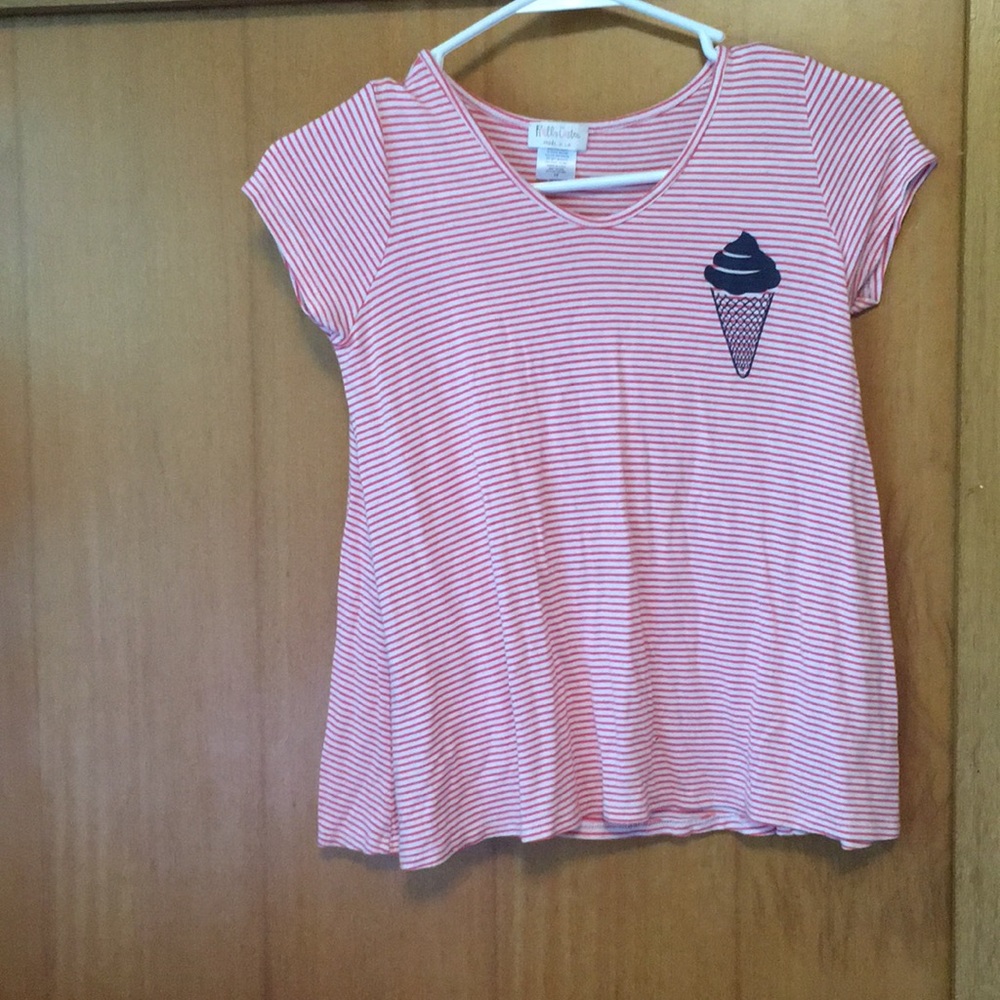 red and white striped tee
